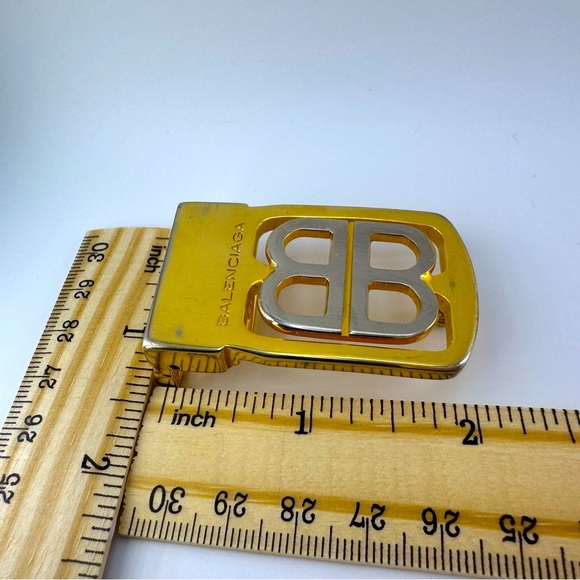 Balenciaga BB Logo Belt Buckle Gold Silver Authentic EUC Balenciaga Logo - Picture 7 of 10